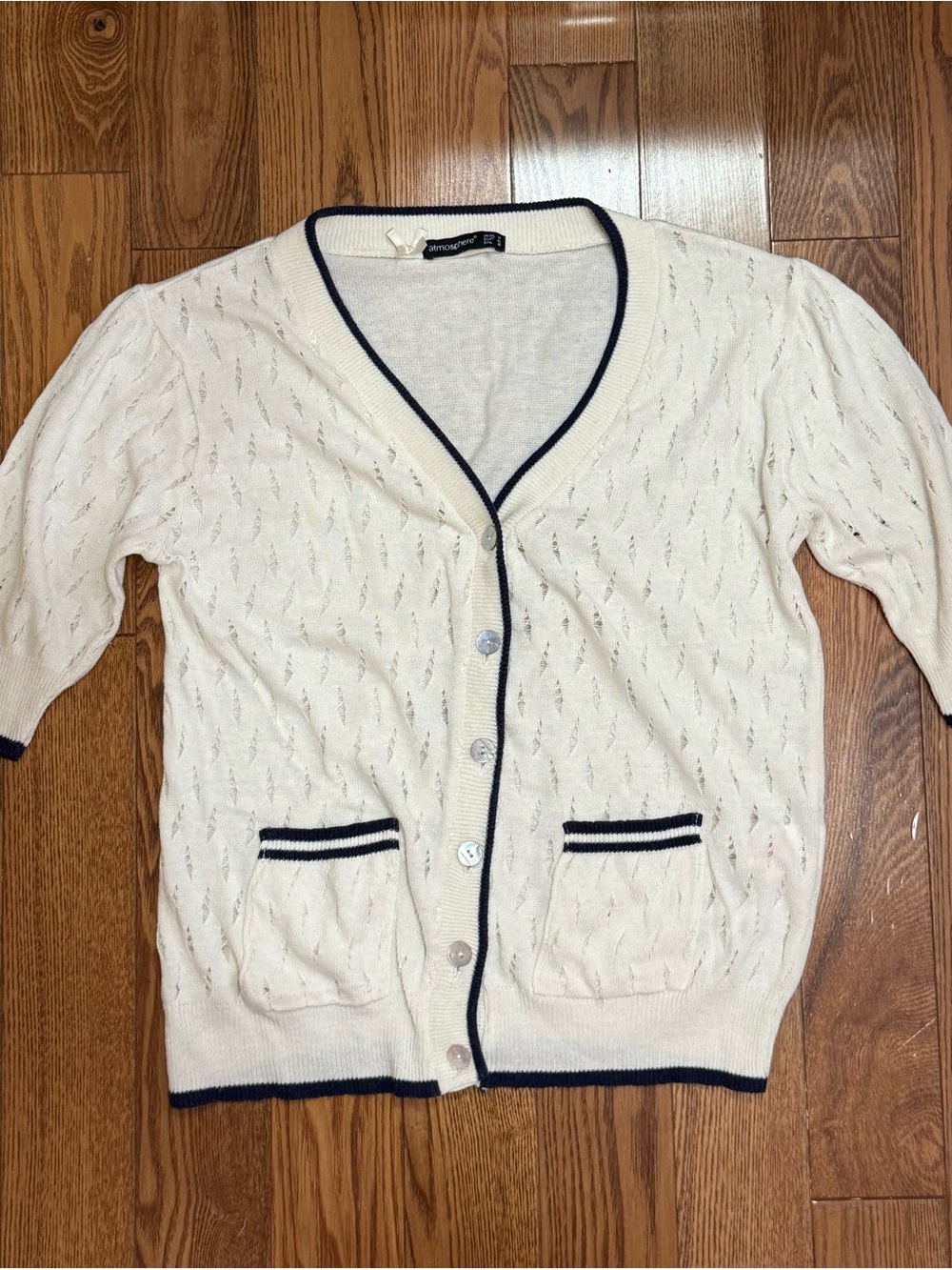 Atmosphere Cream Cardigan with Navy Trim